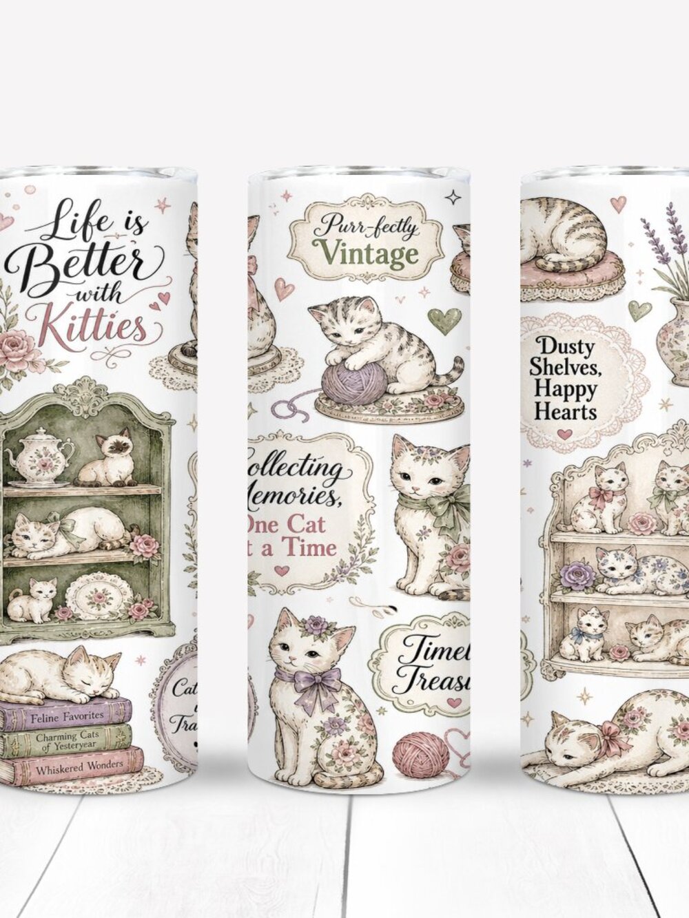 Cute Cat Tumbler Vintage Style, Travel Mug, Cat Lovers